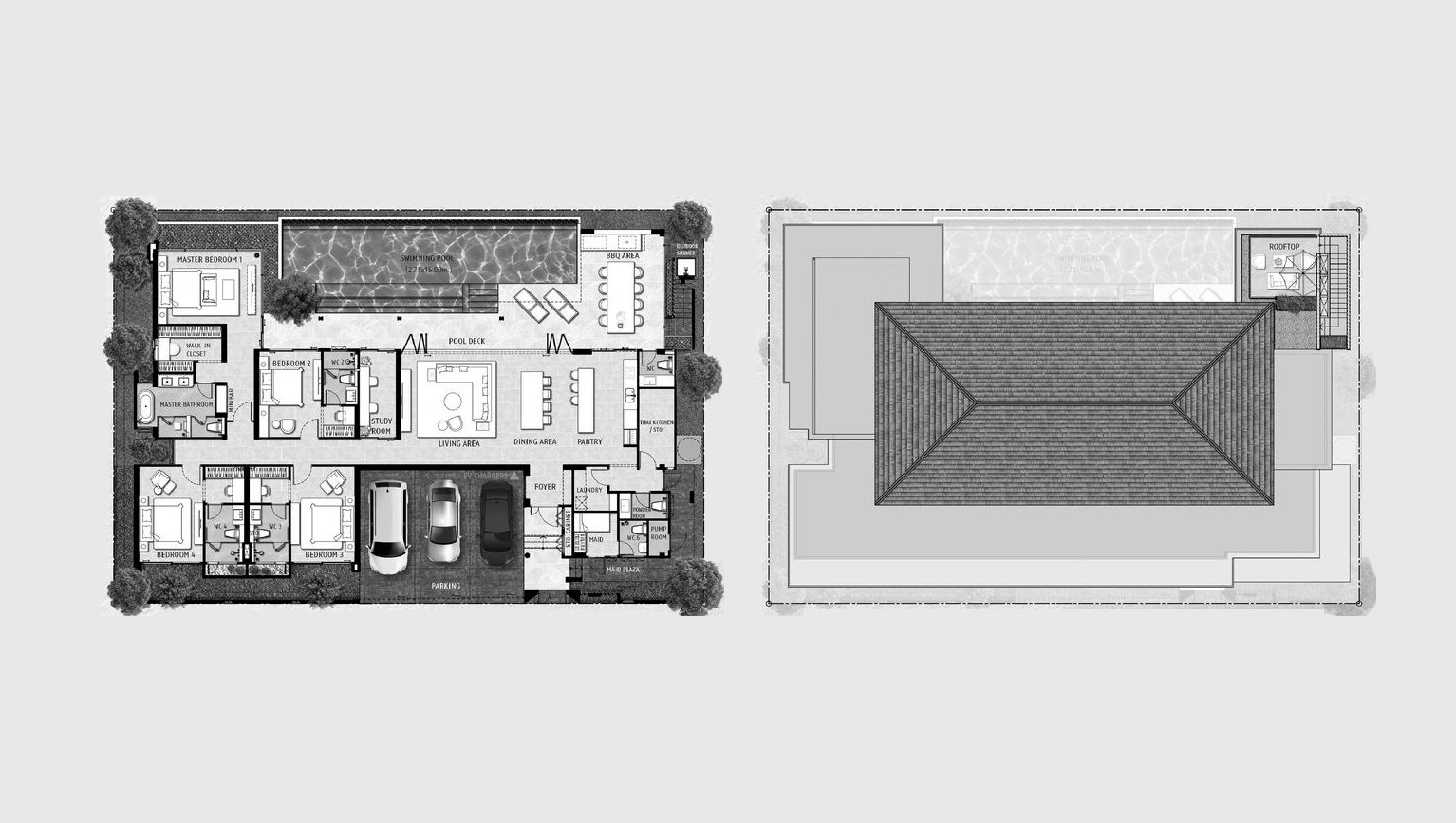 Планировка виллы 4 спальни в ЖК The Title Villa Kirara № 11009