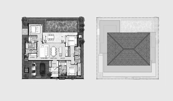 Villa floor plan, 3 bedrooms in The Title Villa Kirara No. 11007 (2D)